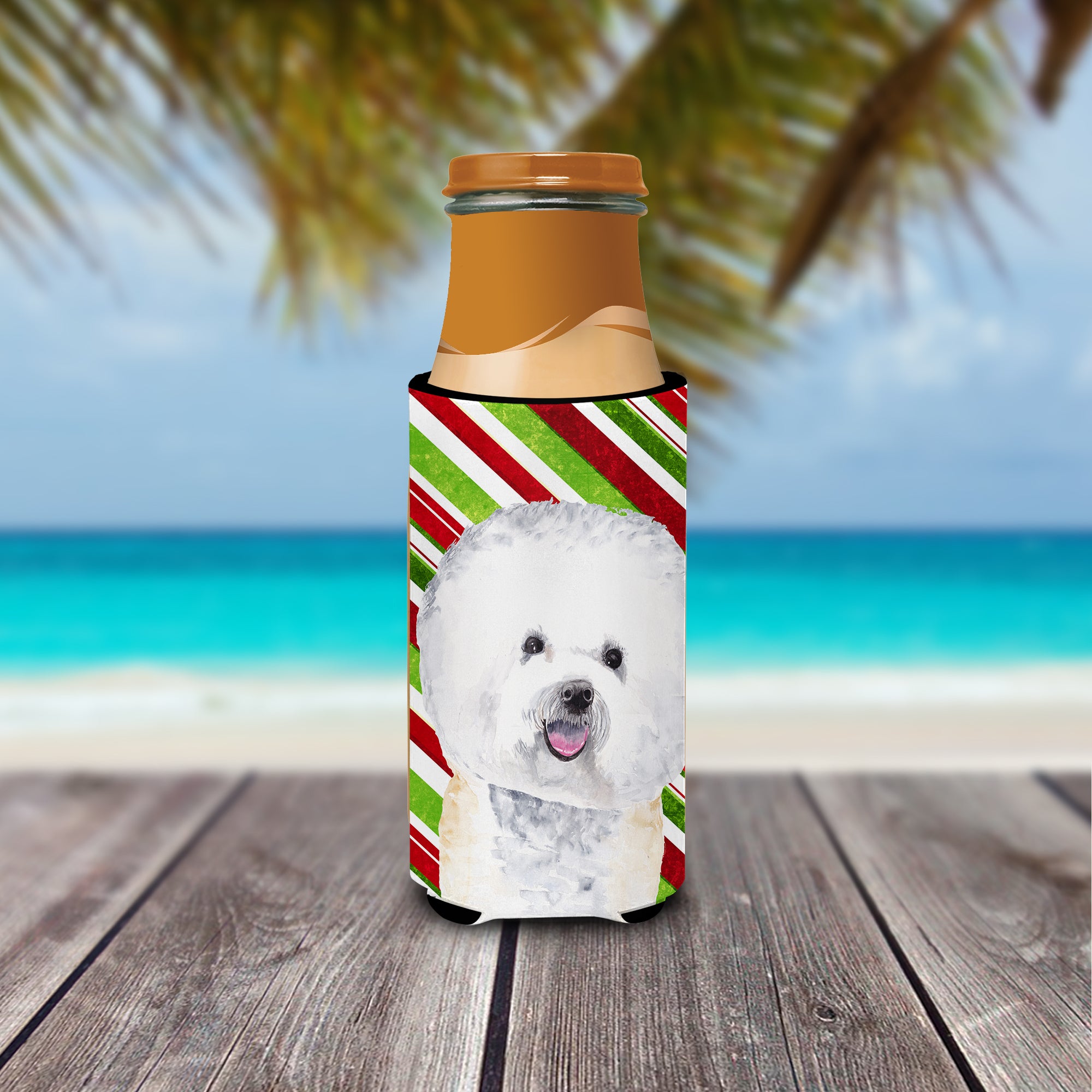 Bichon Frise Candy Cane Holiday Christmas Ultra Beverage Insulators for slim cans SC9322MUK.