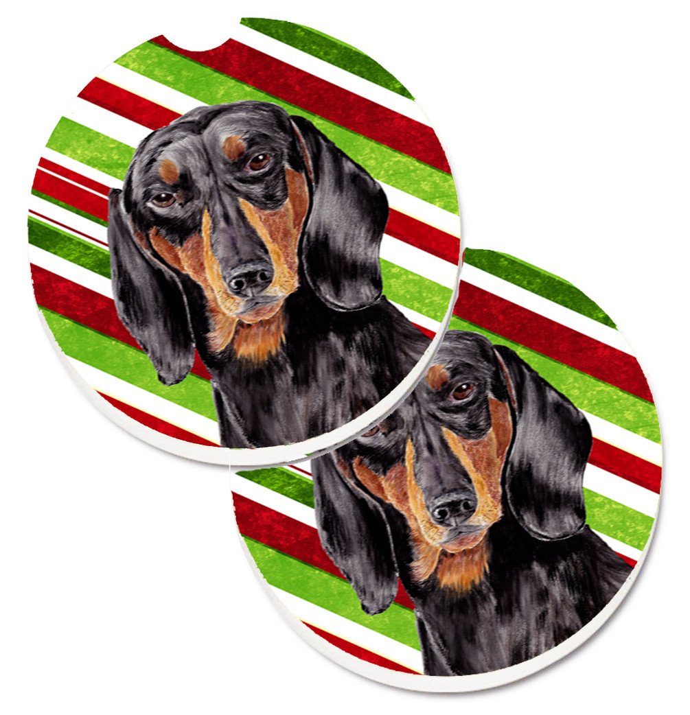 Dachshund Candy Cane Holiday Christmas Set of 2 Cup Holder Car Coasters SC9323CARC by Caroline&#39;s Treasures