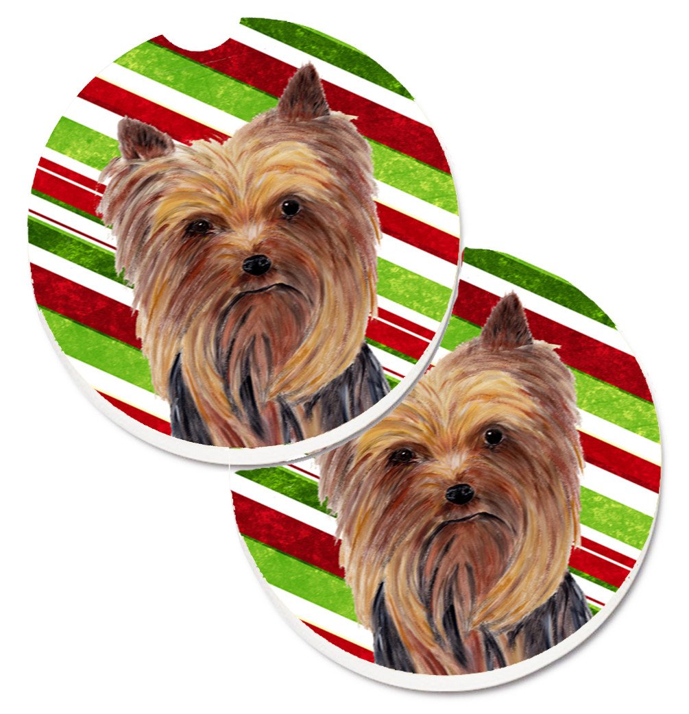 Yorkie Candy Cane Holiday Christmas Set of 2 Cup Holder Car Coasters SC9325CARC by Caroline&#39;s Treasures
