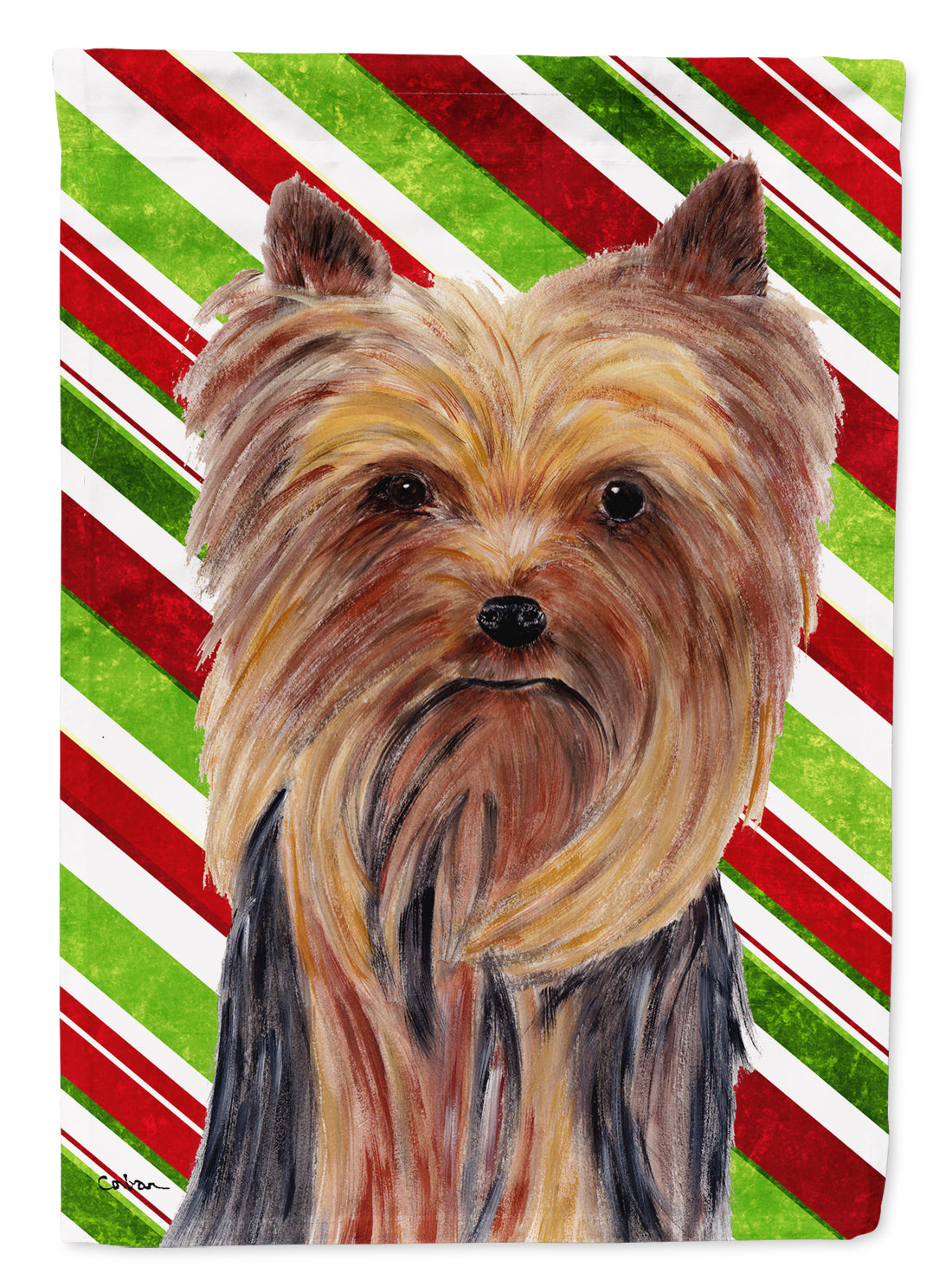 Yorkie Candy Cane Holiday Christmas Flag Canvas House Size