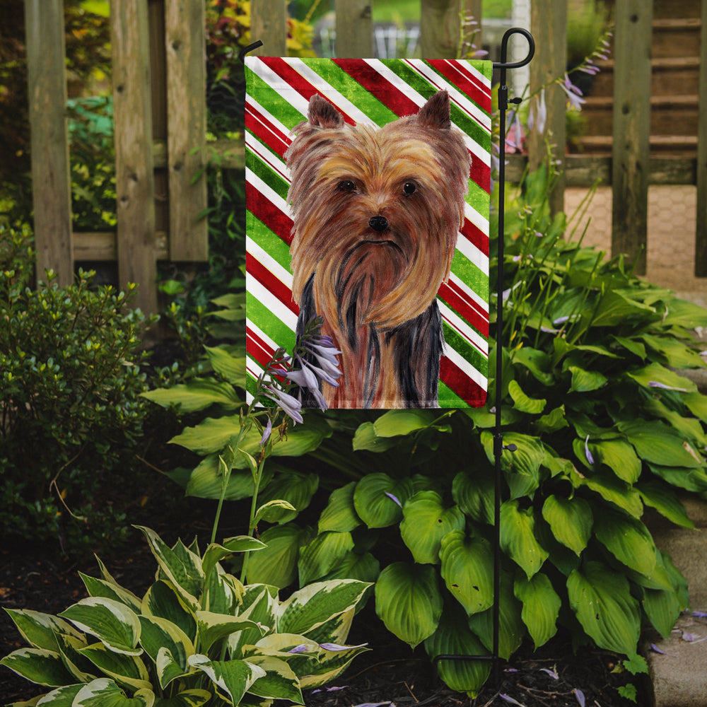 Yorkie Candy Cane Holiday Christmas Flag Garden Size