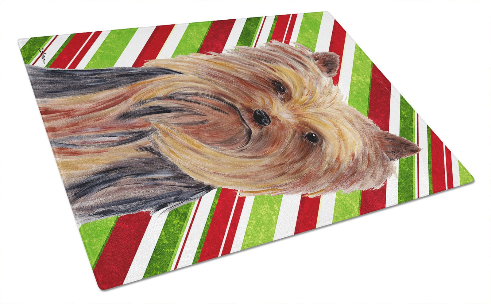 Yorkie Candy Cane Holiday Christmas Glass Cutting Board Large by Caroline's Treasures