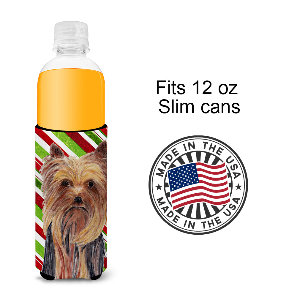 Yorkie Candy Cane Holiday Christmas Ultra Beverage Insulators for slim cans SC9325MUK