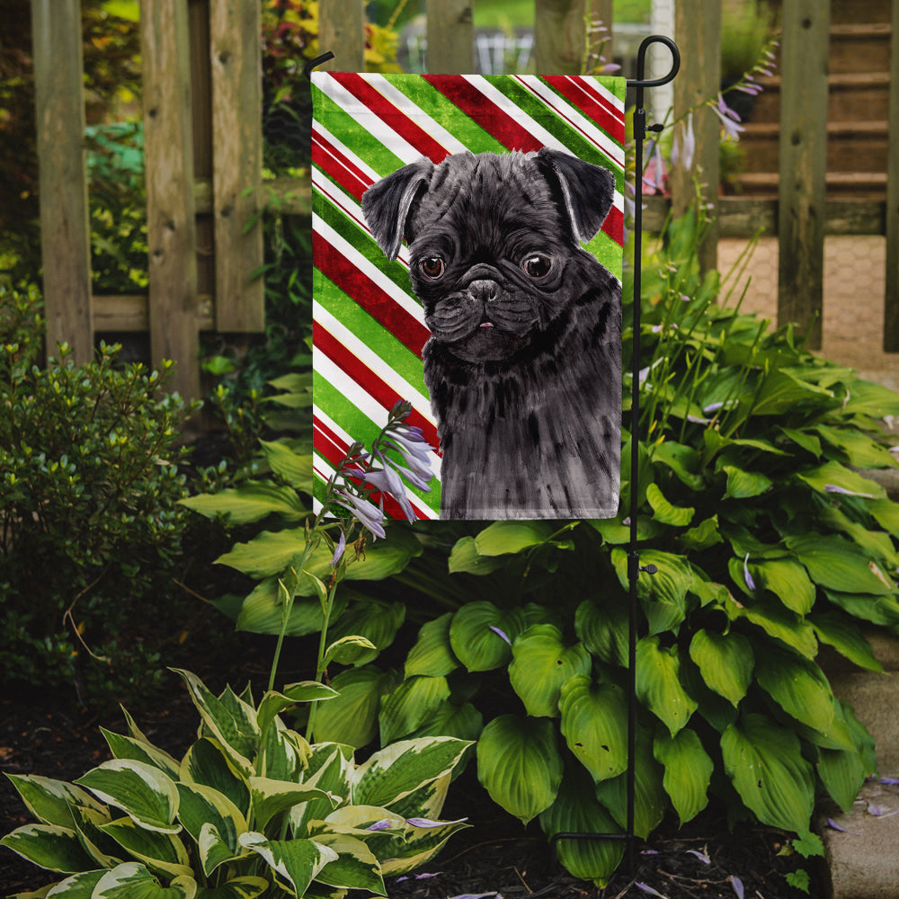 Pug Candy Cane Holiday Christmas Flag Garden Size.
