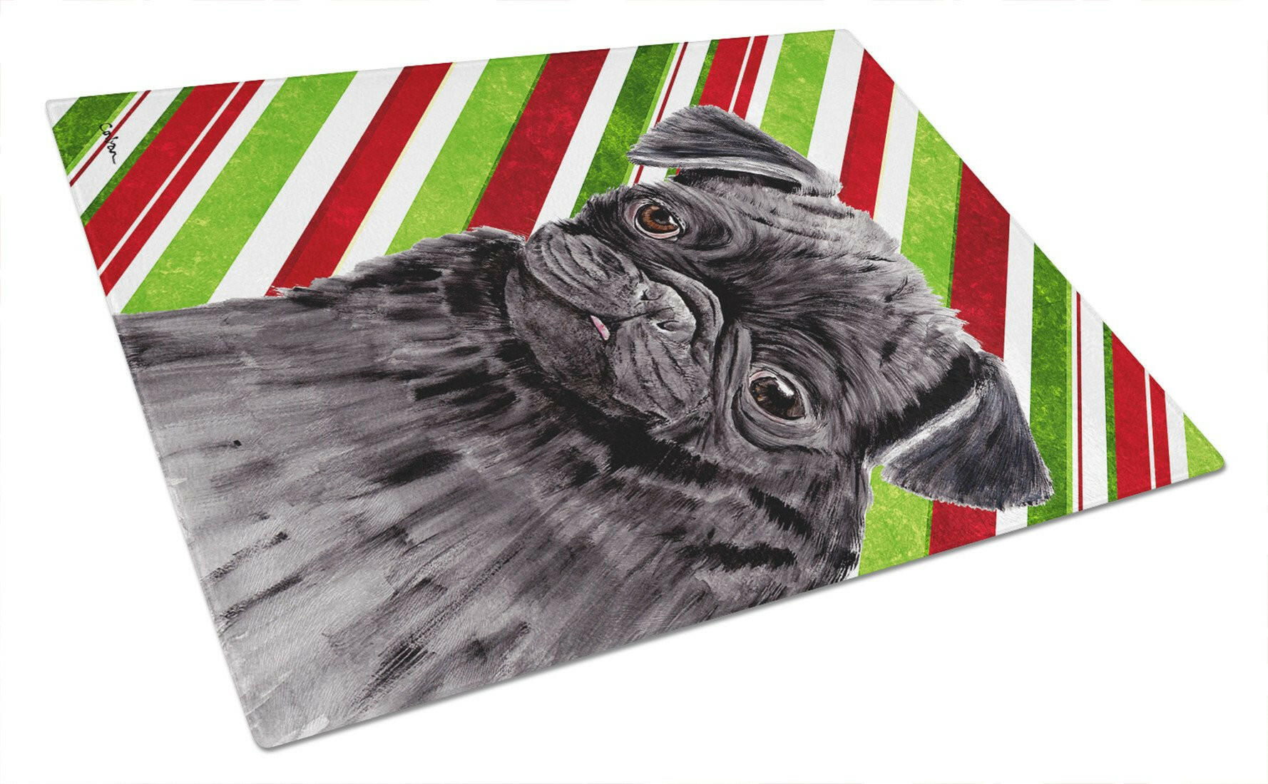 Pug Candy Cane Holiday Christmas Glass Cutting Board Large by Caroline's Treasures
