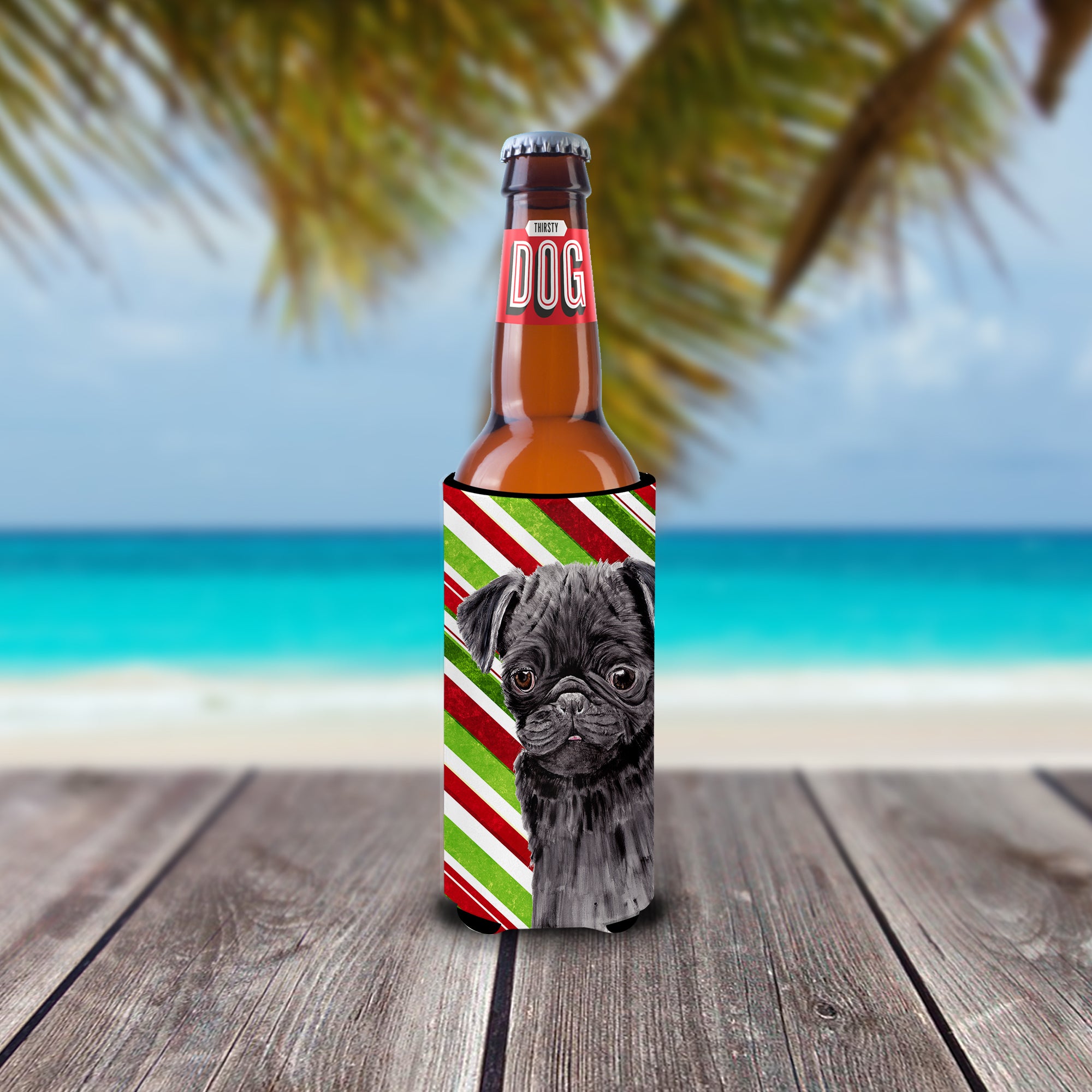 Pug Candy Cane Holiday Christmas Ultra Beverage Isolateurs pour canettes minces SC9326MUK