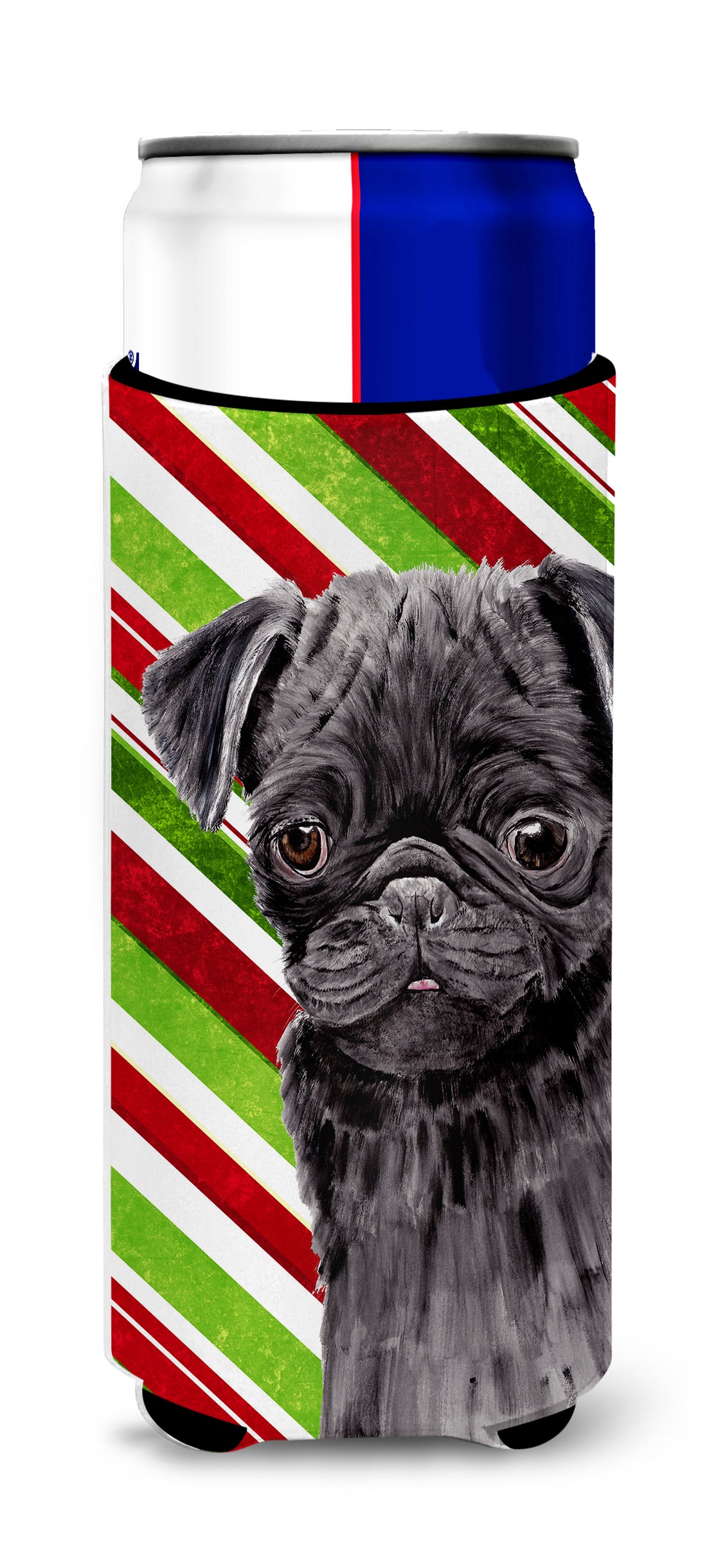 Pug Candy Cane Holiday Christmas Ultra Beverage Insulators for slim cans SC9326MUK.
