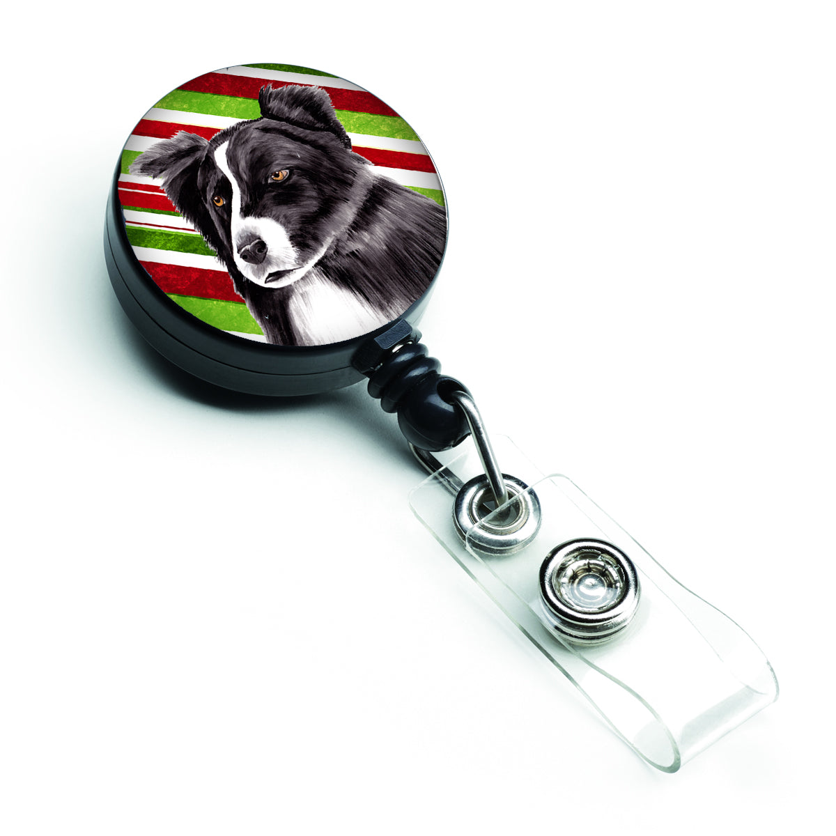 Border Collie Candy Cane Holiday Christmas Retractable Badge Reel SC9327BR