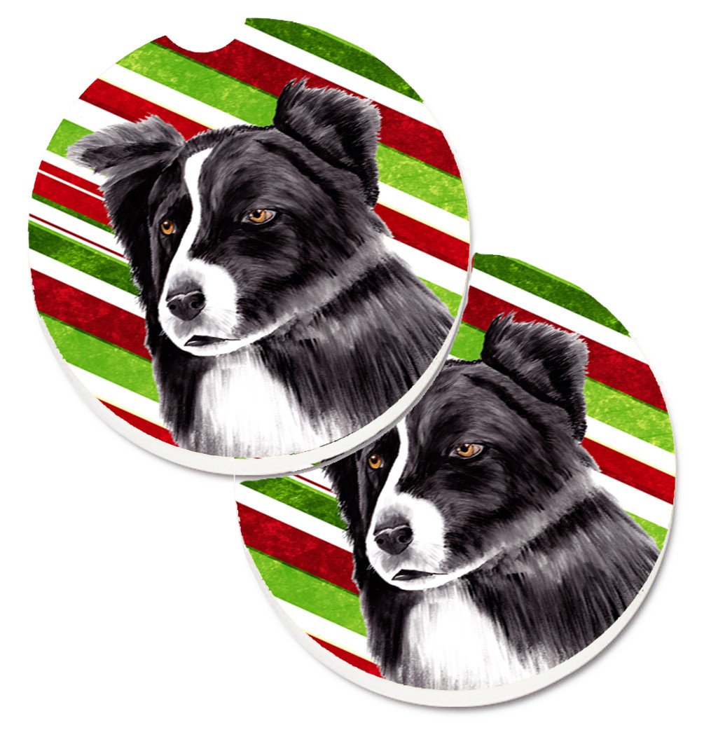 Border Collie Candy Cane Holiday Christmas Set of 2 Cup Holder Car Coasters SC9327CARC by Caroline&#39;s Treasures