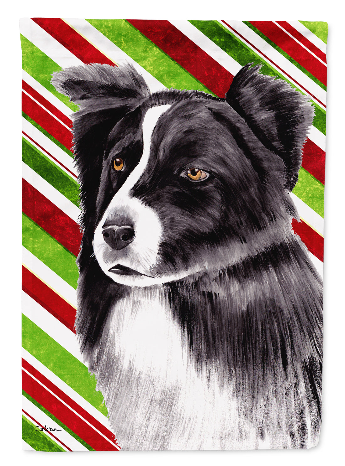 Border Collie Candy Cane Holiday Christmas Flag Canvas House Size  the-store.com.