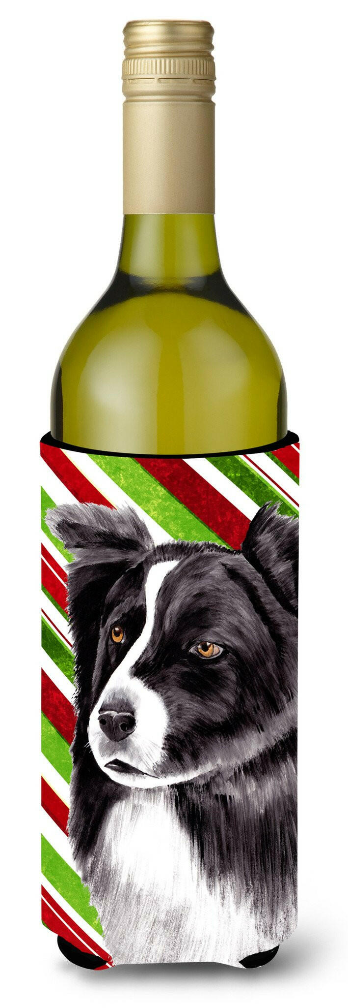 Border Collie Candy Cane Holiday Christmas Wine Bottle Beverage Insulator Beverage Insulator Hugger by Caroline&#39;s Treasures