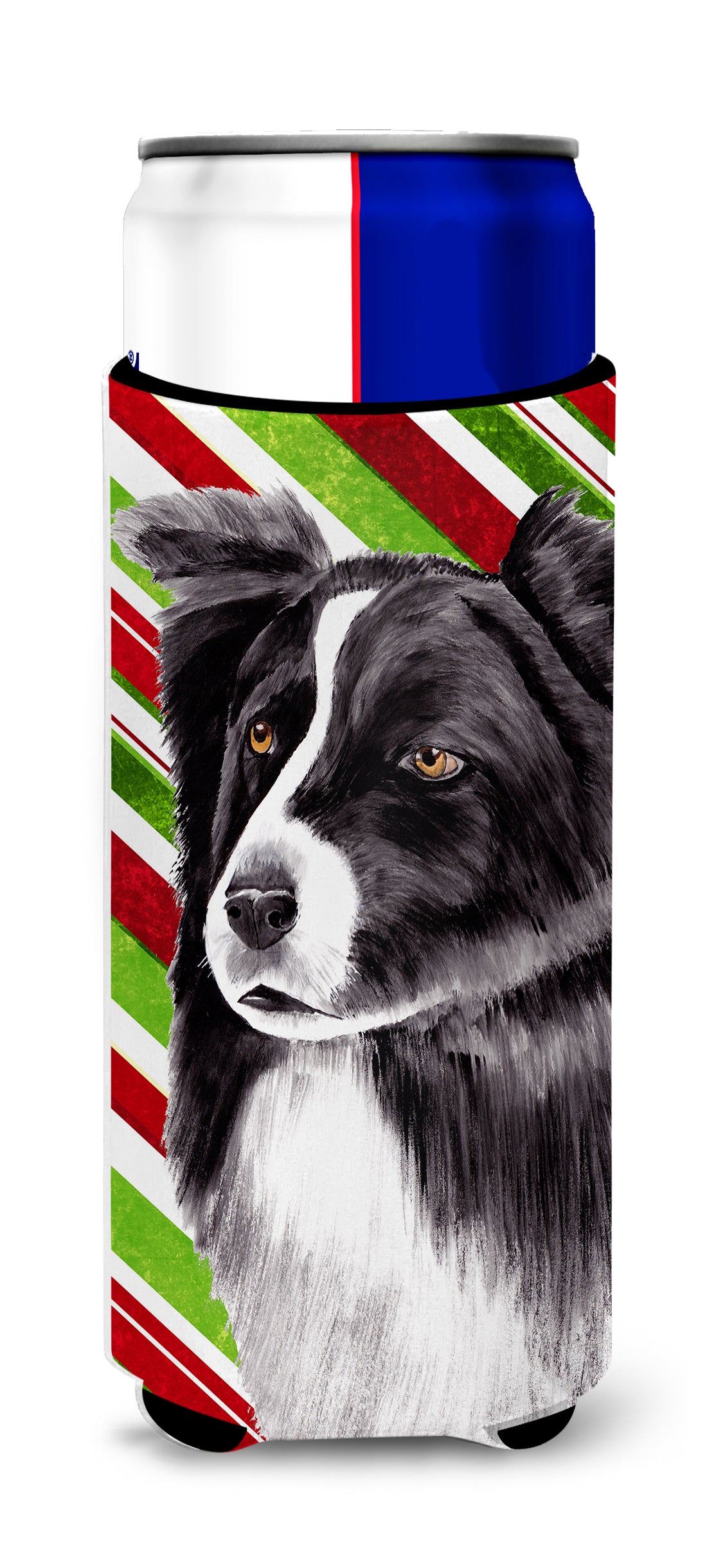 Border Collie Candy Cane Holiday Christmas Ultra Beverage Insulators for slim cans SC9327MUK.