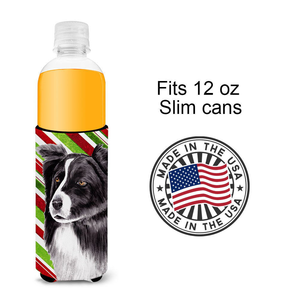 Border Collie Candy Cane Holiday Christmas Ultra Beverage Insulators for slim cans SC9327MUK.
