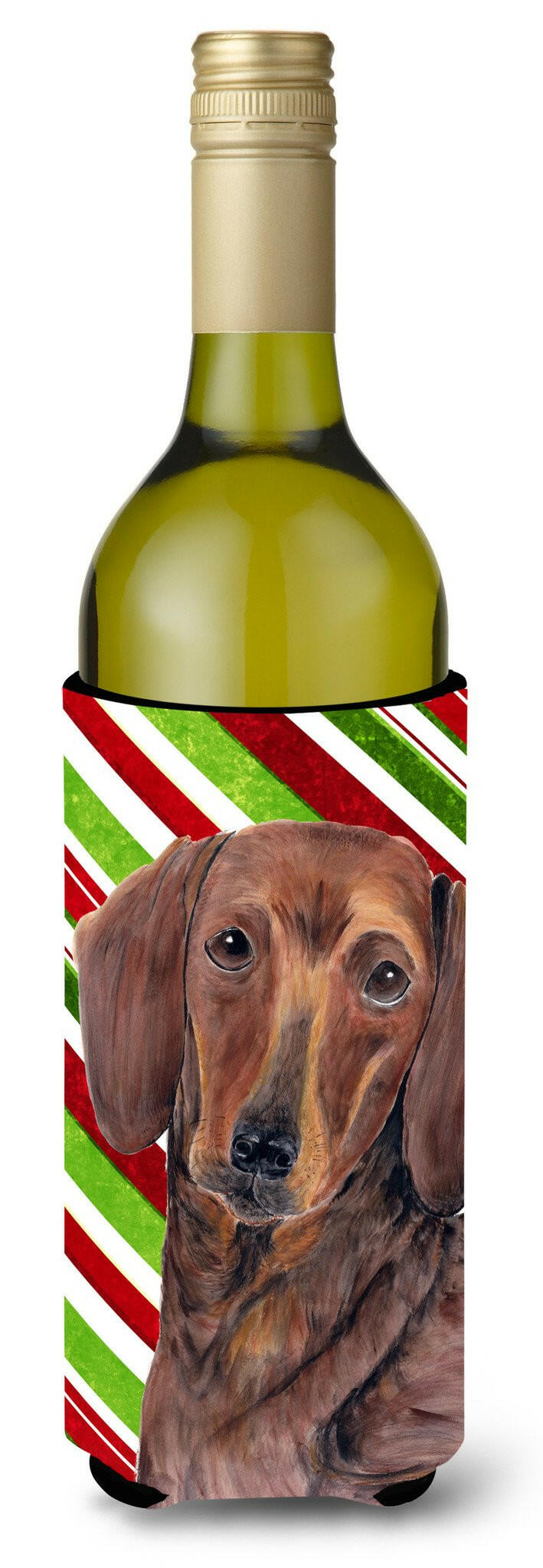 Dachshund Candy Cane Holiday Christmas Wine Bottle Beverage Insulator Beverage Insulator Hugger SC9328LITERK by Caroline&#39;s Treasures