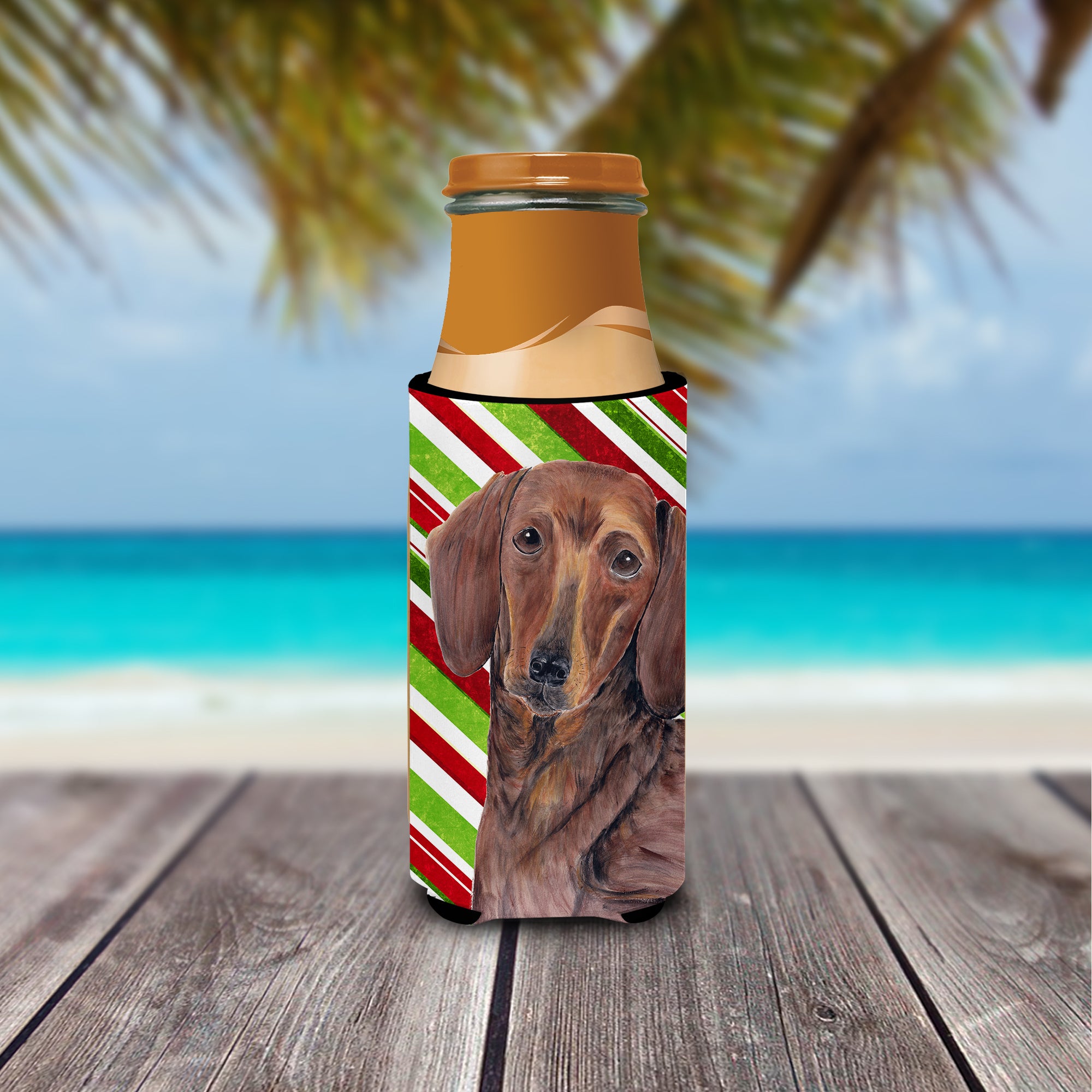 Dachshund Candy Cane Holiday Christmas Ultra Beverage Insulators for slim cans SC9328MUK