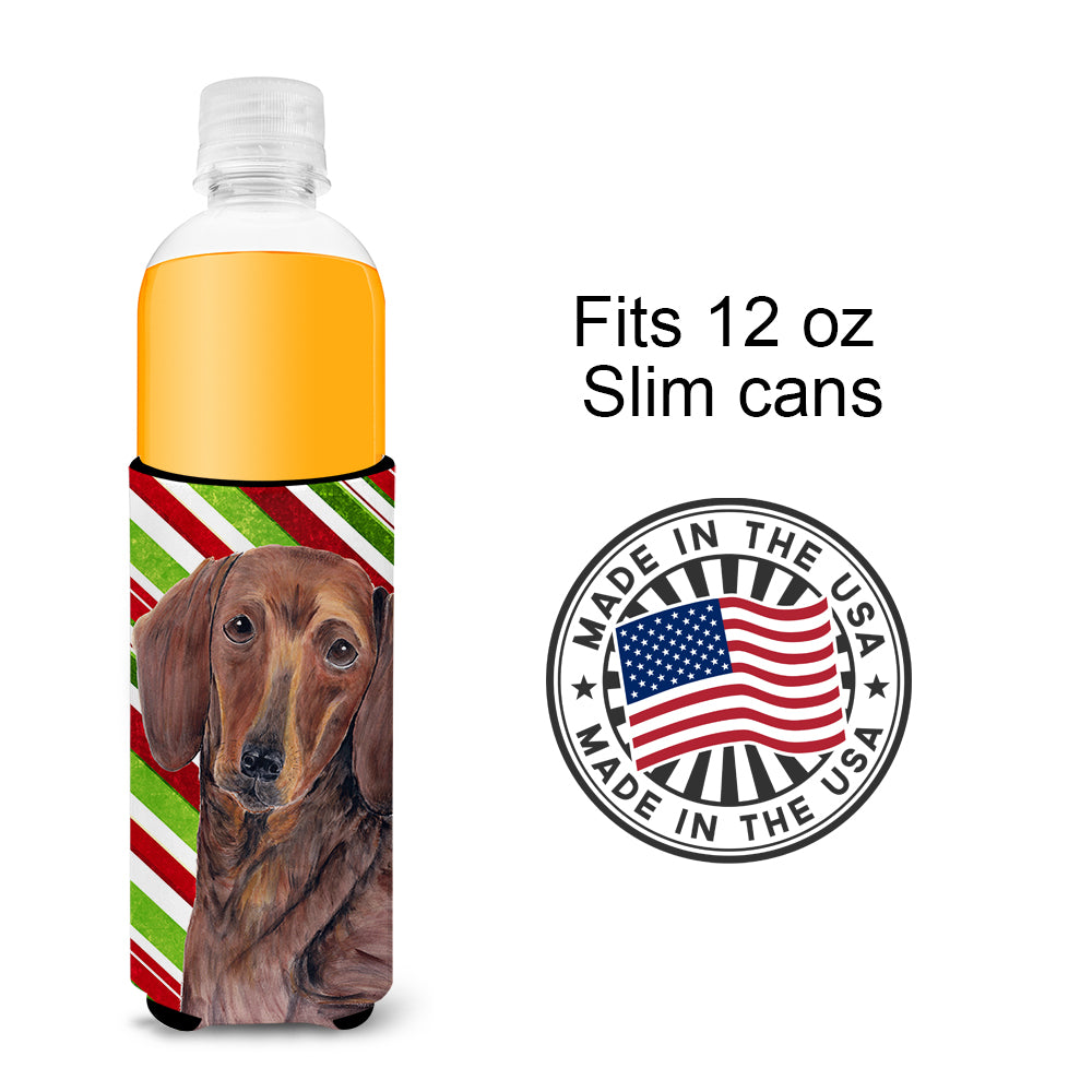 Dachshund Candy Cane Holiday Christmas Ultra Beverage Insulators for slim cans SC9328MUK