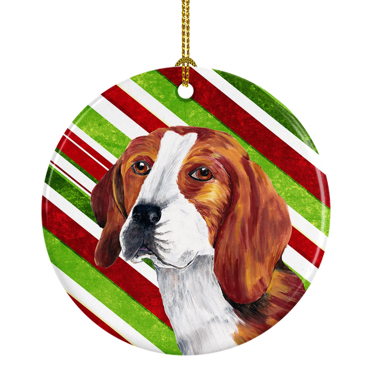Beagle Candy Cane Holiday Christmas  Ceramic Ornament SC9329 by Caroline&#39;s Treasures