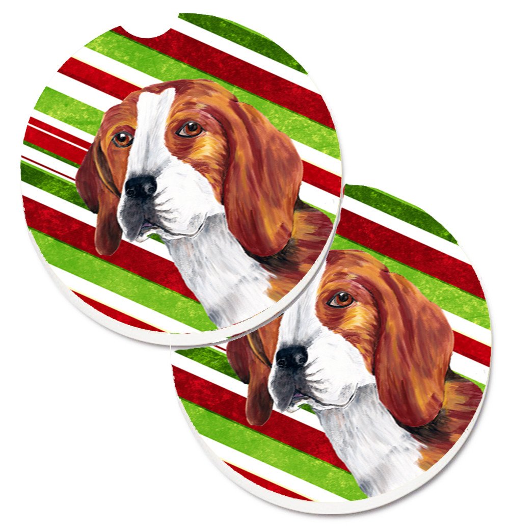 Beagle Candy Cane Holiday Christmas Set of 2 Cup Holder Car Coasters SC9329CARC by Caroline&#39;s Treasures