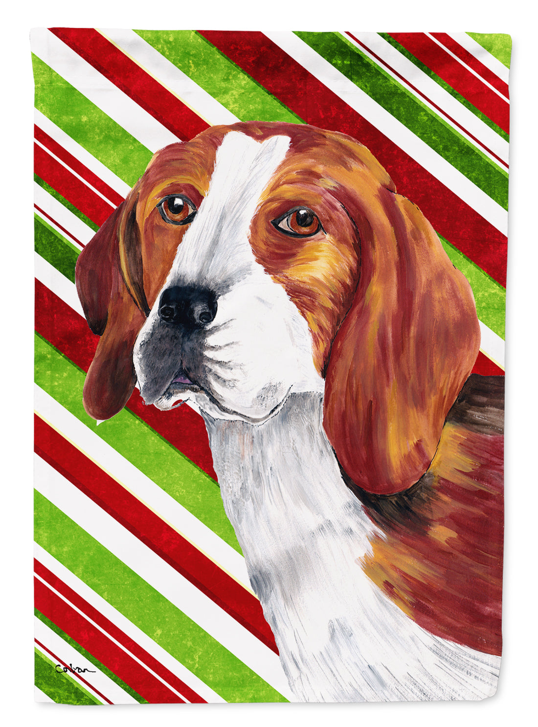 Beagle Candy Cane Holiday Christmas Flag Canvas House Size