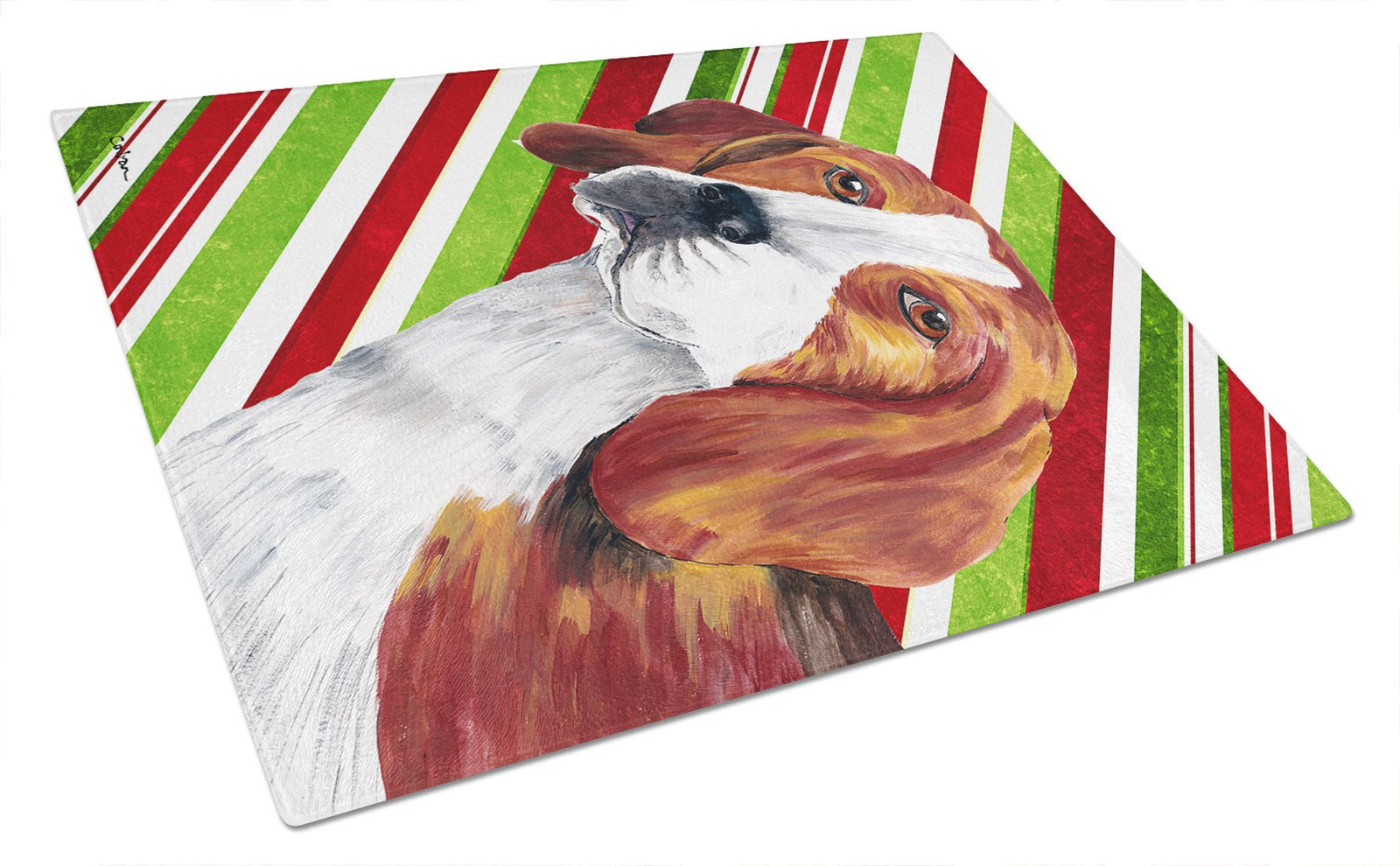 Beagle Candy Cane Holiday Christmas Glass Cutting Board Large by Caroline's Treasures