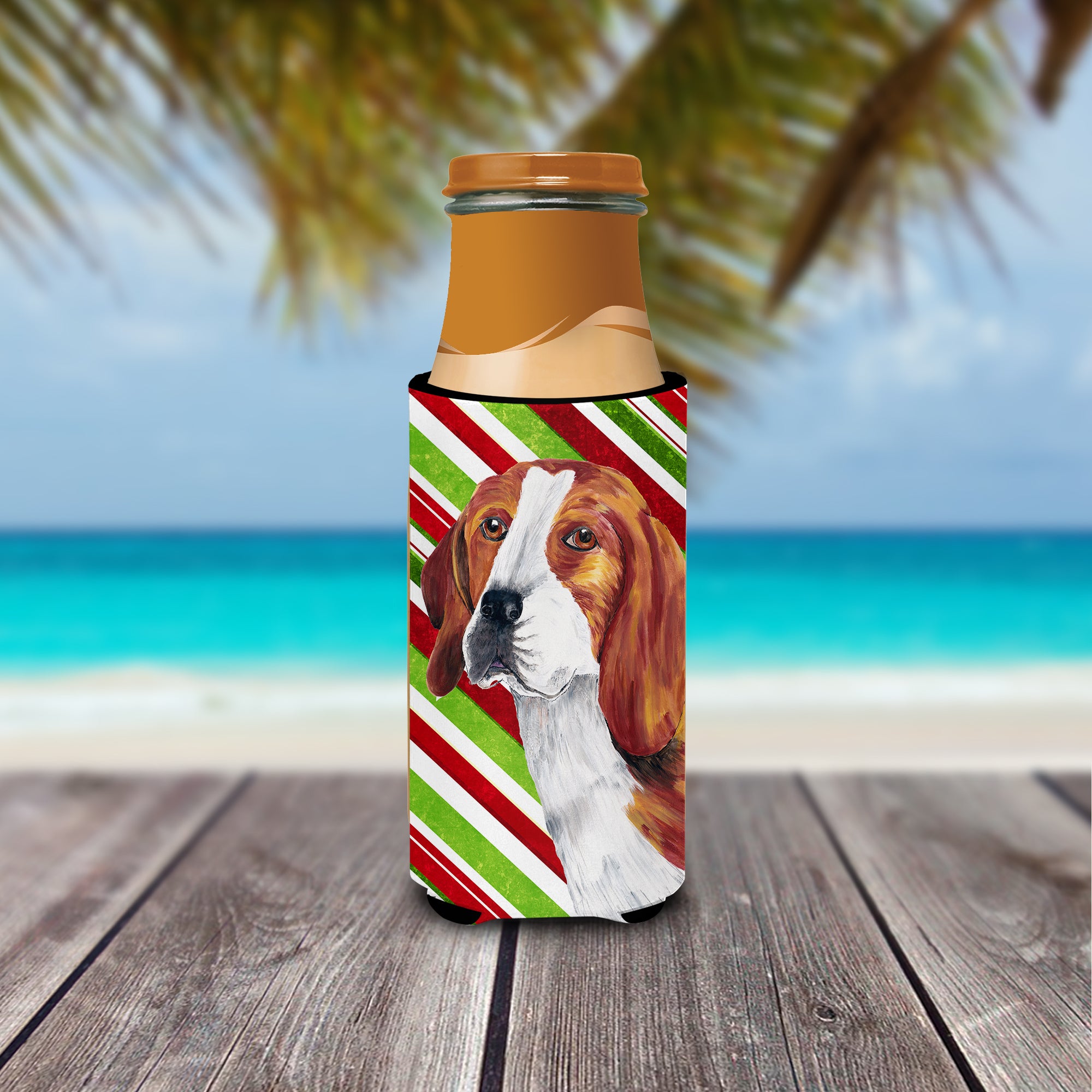Beagle Candy Cane Holiday Christmas Ultra Beverage Insulators for slim cans SC9329MUK.