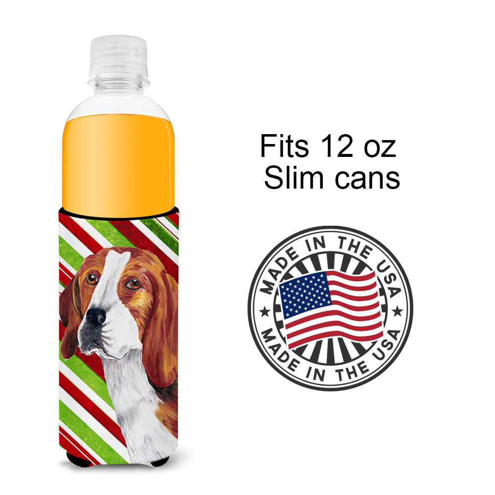 Beagle Candy Cane Holiday Christmas Ultra Beverage Insulators for slim cans SC9329MUK.