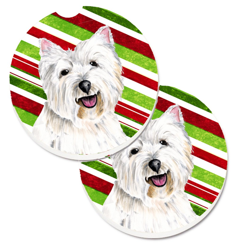 Westie Candy Cane Holiday Christmas Set of 2 Cup Holder Car Coasters SC9330CARC by Caroline&#39;s Treasures