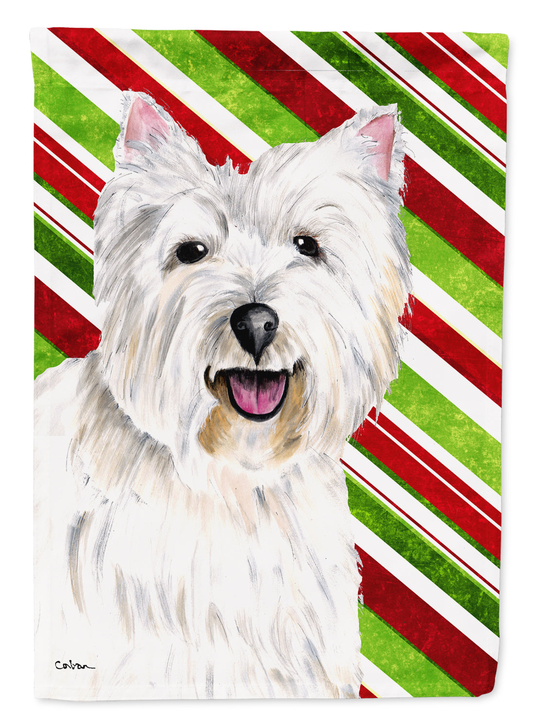 Westie Candy Cane Holiday Christmas Flag Garden Size.