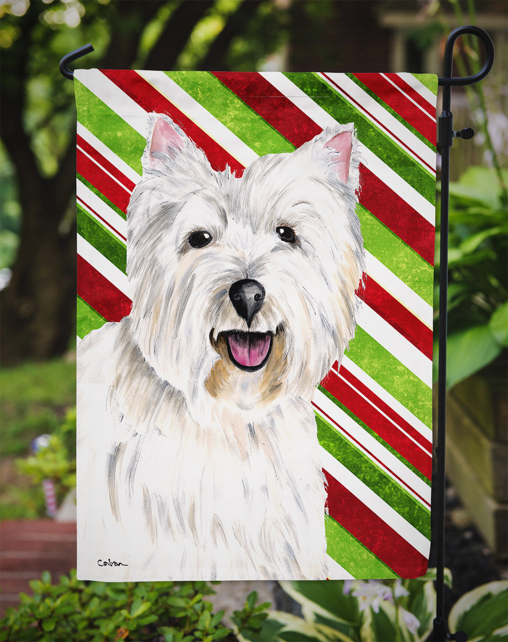 Westie Candy Cane Holiday Christmas Flag Garden Size