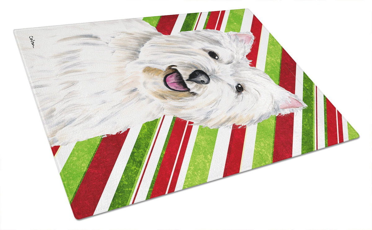 Westie Candy Cane Holiday Christmas Glass Cutting Board Large by Caroline&#39;s Treasures