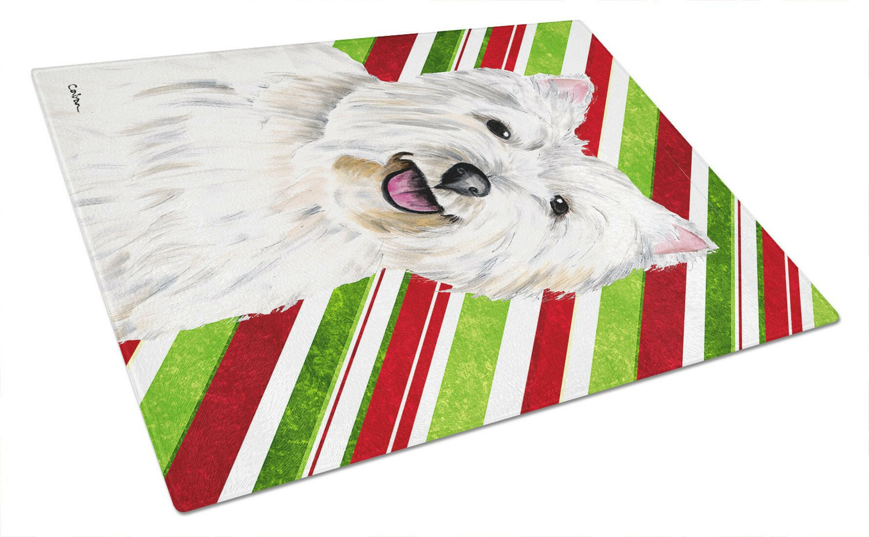 Westie Candy Cane Holiday Christmas Glass Cutting Board Large by Caroline's Treasures