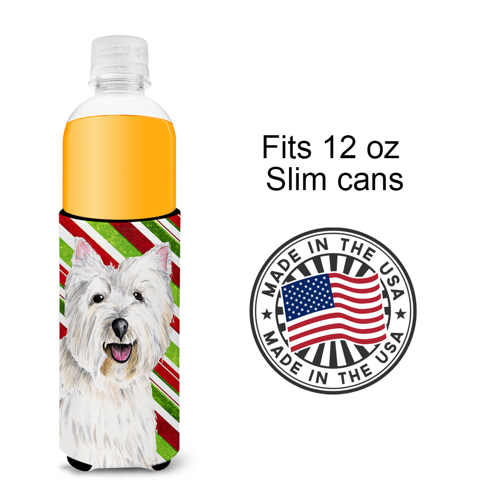 Westie Candy Cane Holiday Christmas Ultra Beverage Insulators for slim cans SC9330MUK.