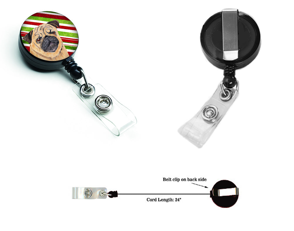Pug Candy Cane Holiday Christmas Retractable Badge Reel SC9331BR