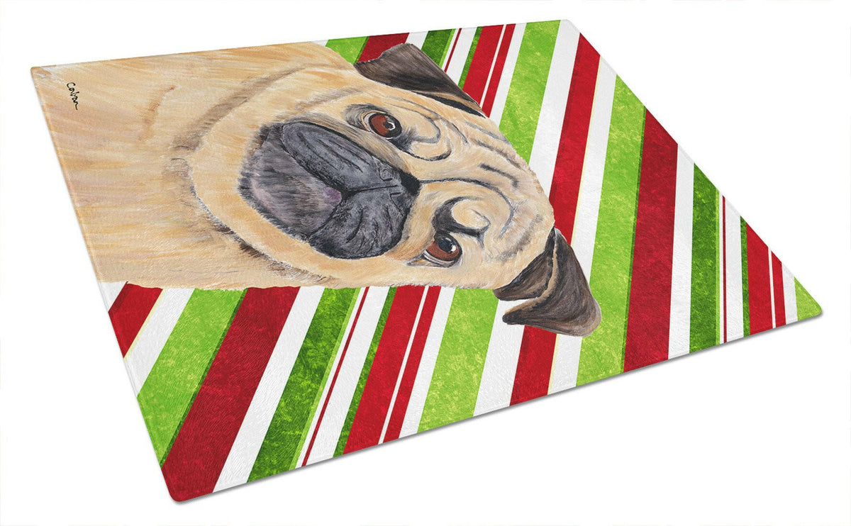 Pug Candy Cane Holiday Christmas Glass Cutting Board Large by Caroline&#39;s Treasures