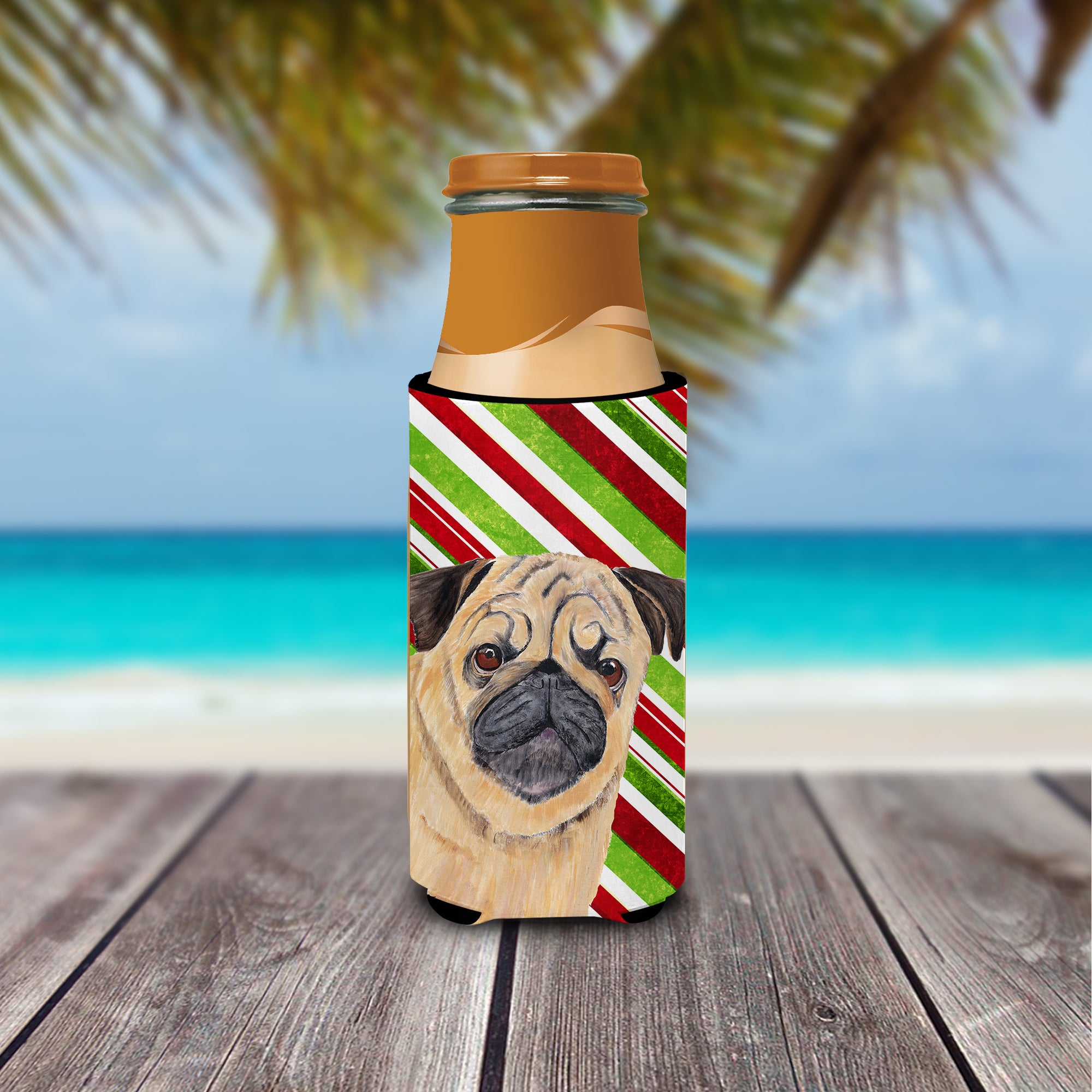 Pug Candy Cane Holiday Christmas Ultra Beverage Insulators for slim cans SC9331MUK.
