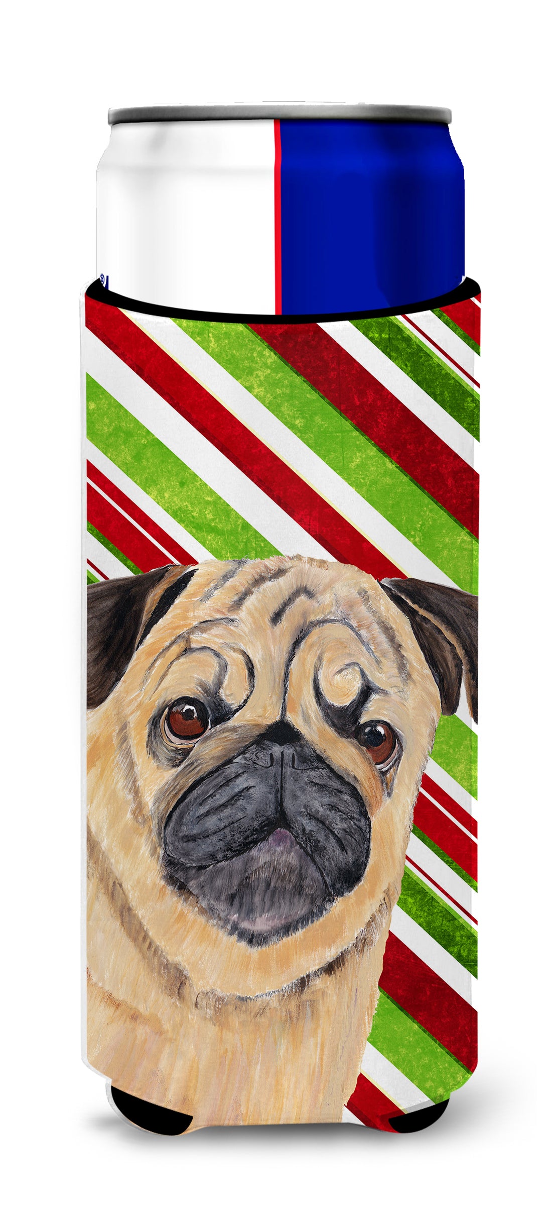 Pug Candy Cane Holiday Christmas Ultra Beverage Isolateurs pour canettes minces SC9331MUK