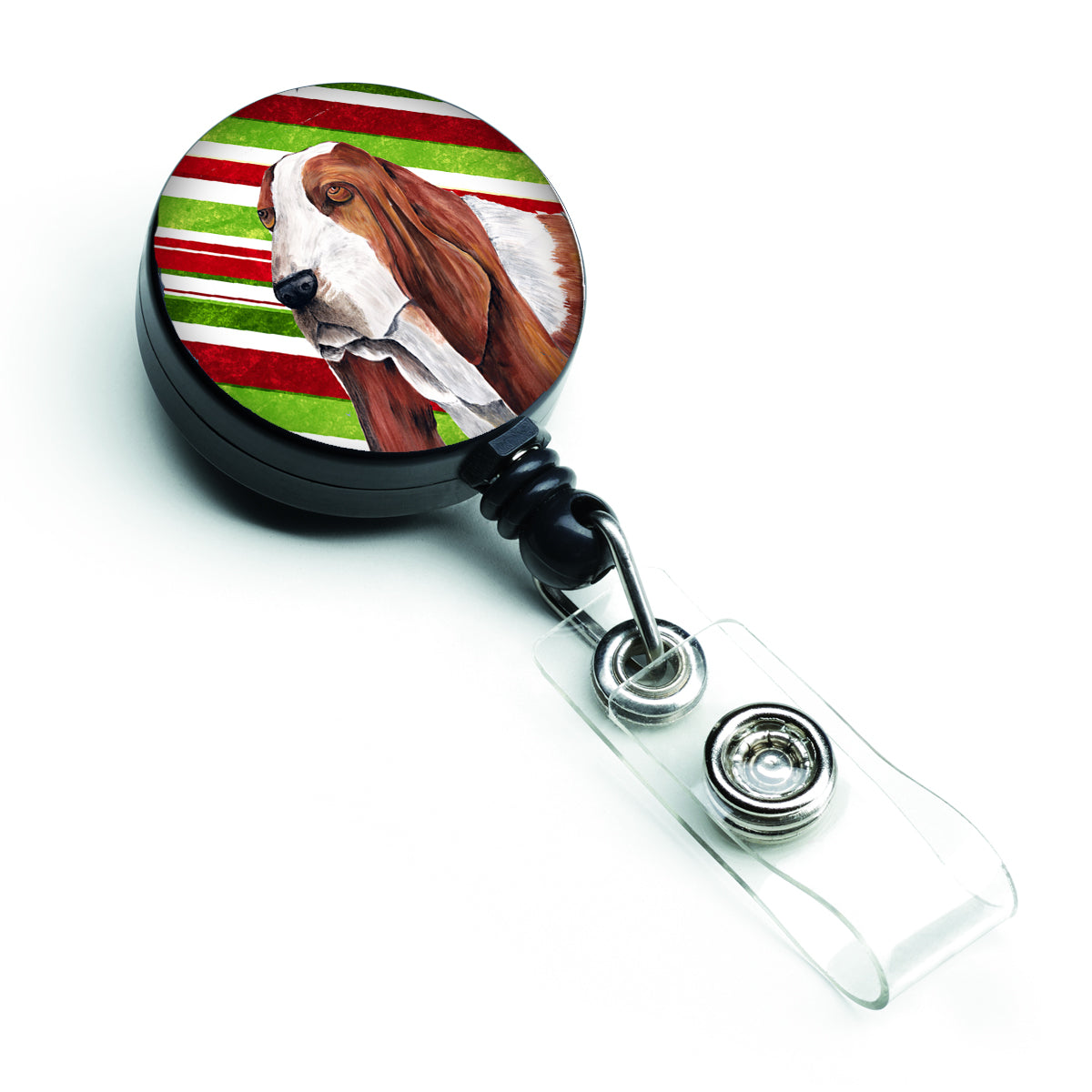 Basset Hound Candy Cane Holiday Christmas Retractable Badge Reel SC9332BR