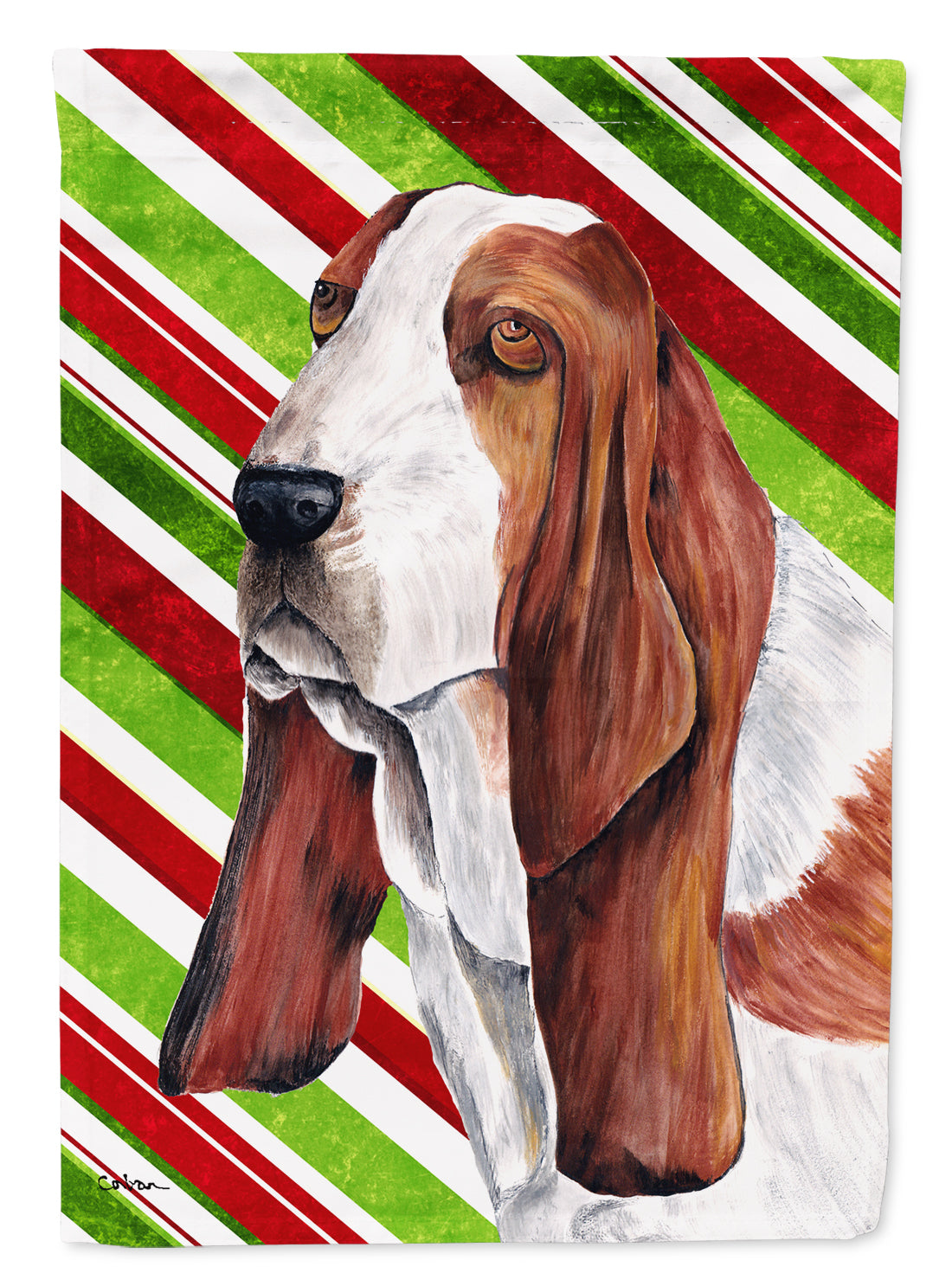 Basset Hound Candy Cane Holiday Christmas Flag Canvas House Size  the-store.com.