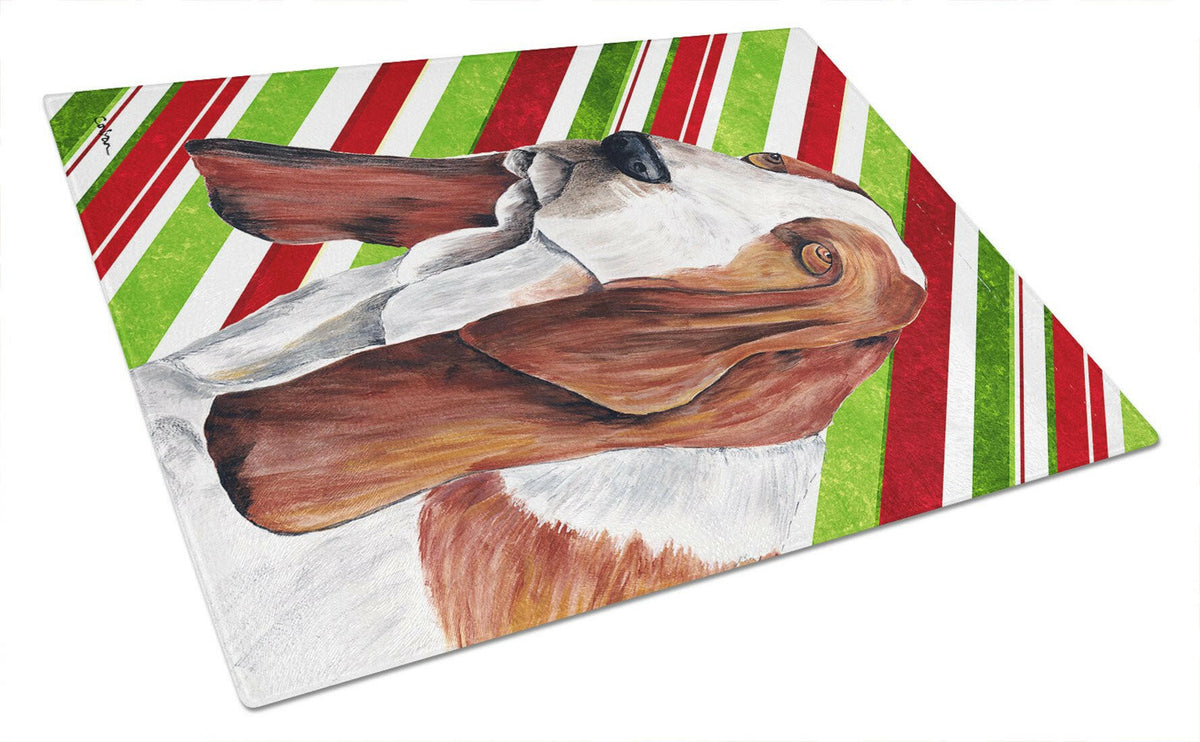 Basset Hound Candy Cane Holiday Christmas Glass Cutting Board Large by Caroline&#39;s Treasures