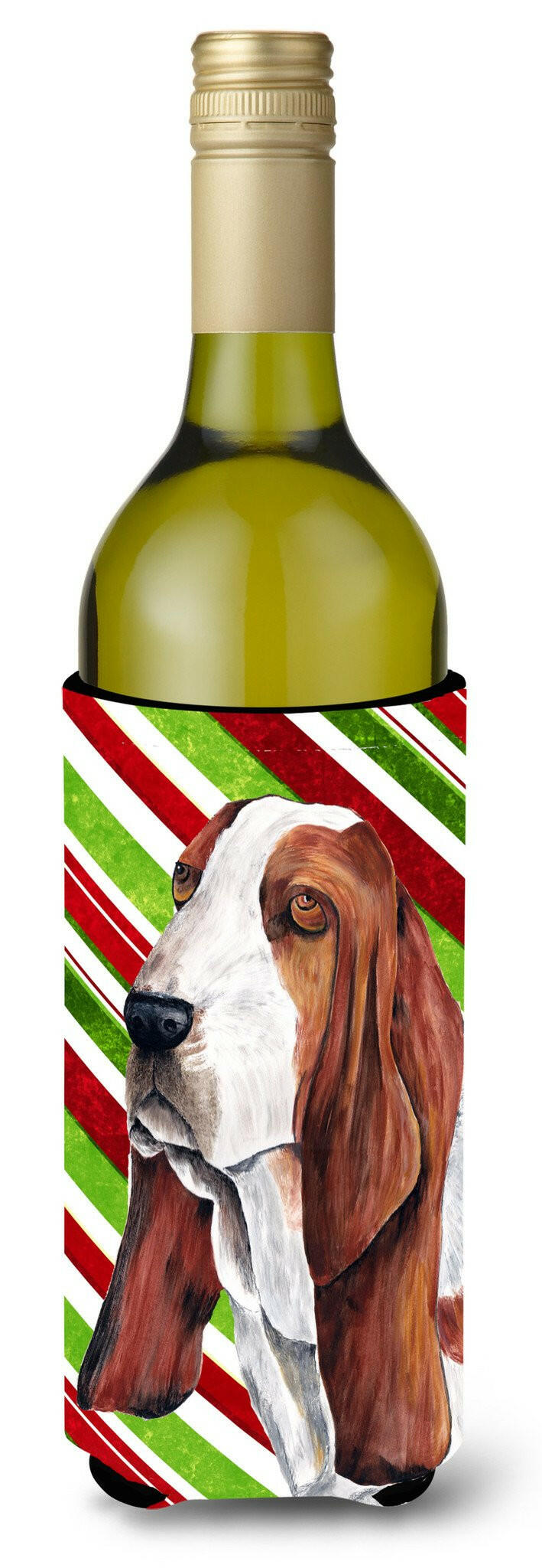 Basset Hound Candy Cane Holiday Christmas Wine Bottle Beverage Insulator Beverage Insulator Hugger by Caroline&#39;s Treasures