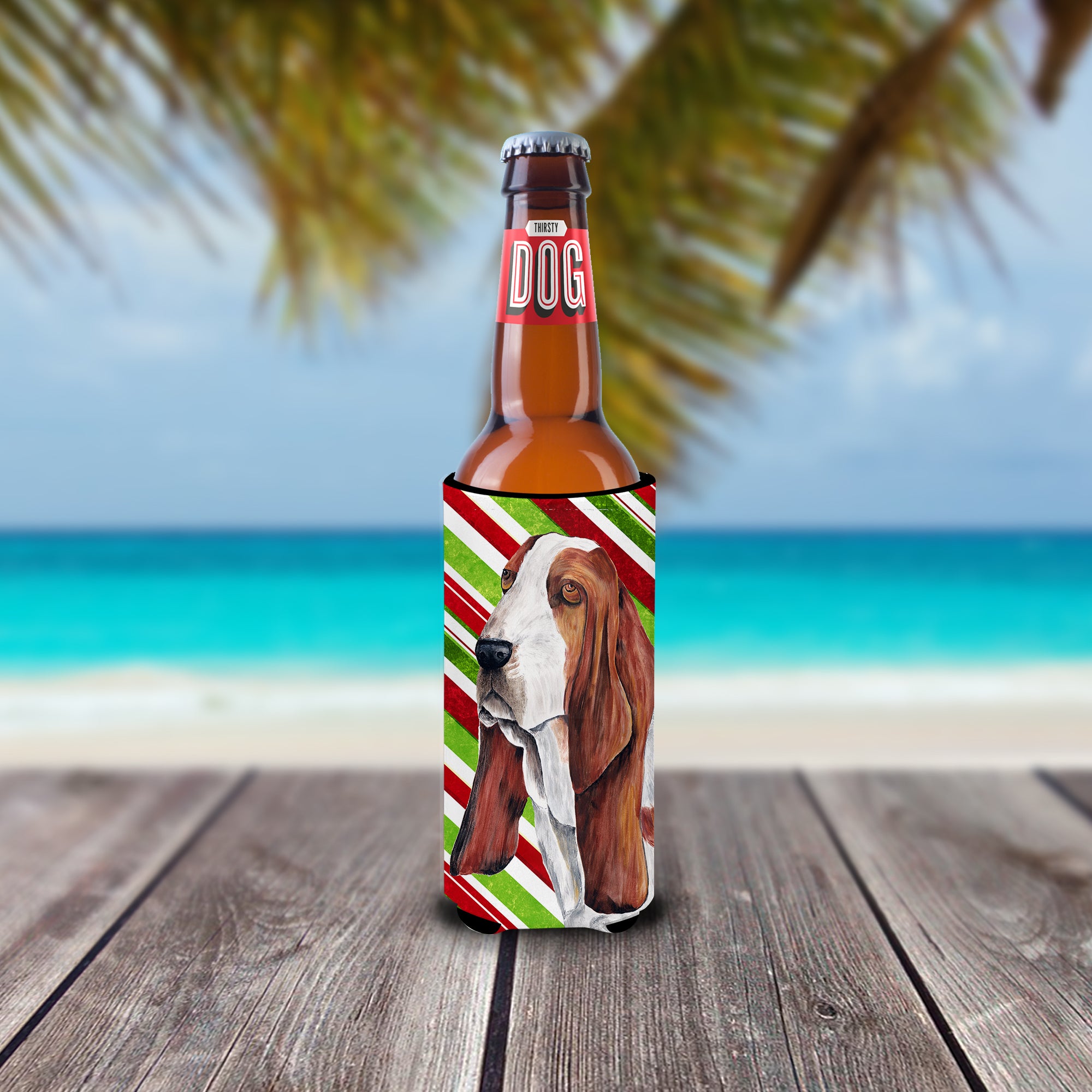 Basset Hound Candy Cane Holiday Christmas Ultra Beverage Isolateurs pour canettes minces SC9332MUK