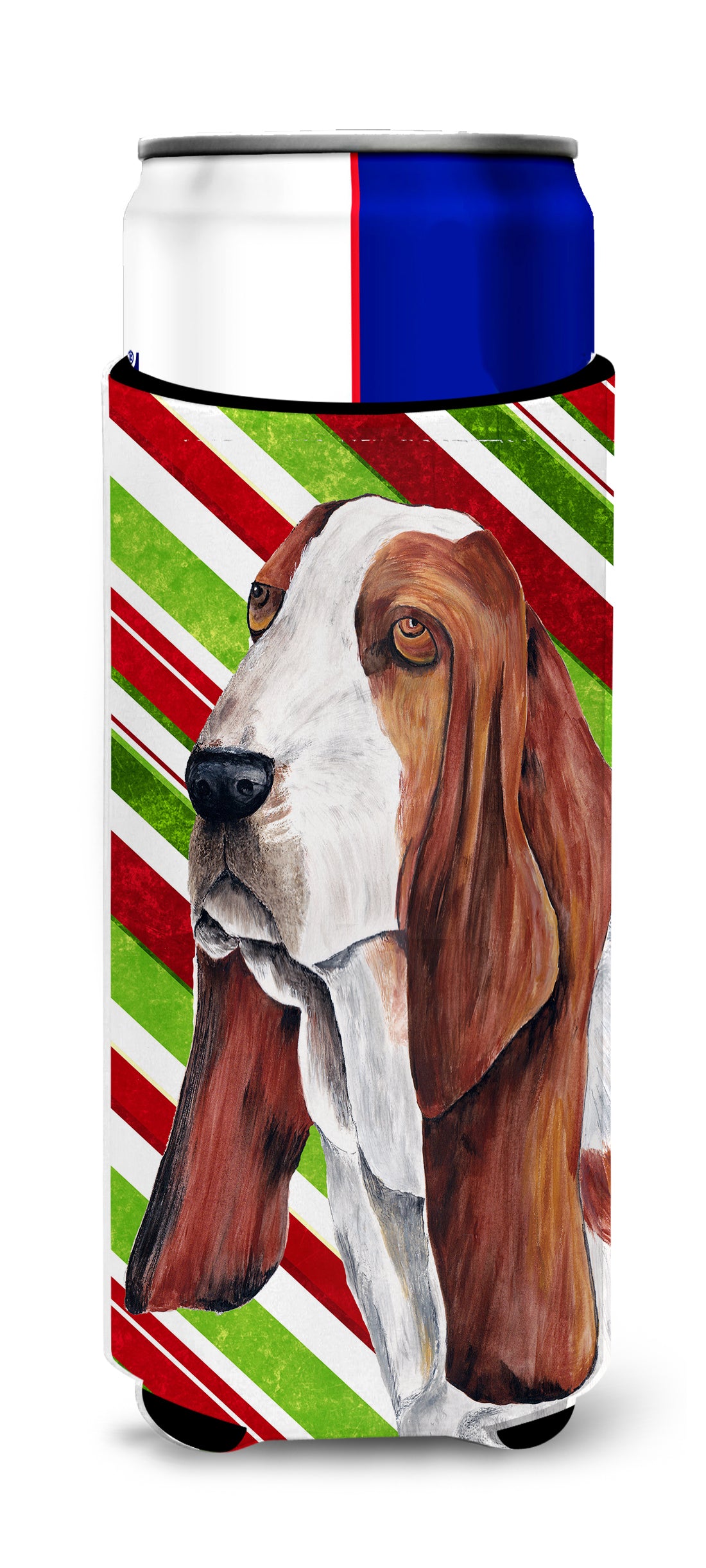 Basset Hound Candy Cane Holiday Christmas Ultra Beverage Insulators for slim cans SC9332MUK