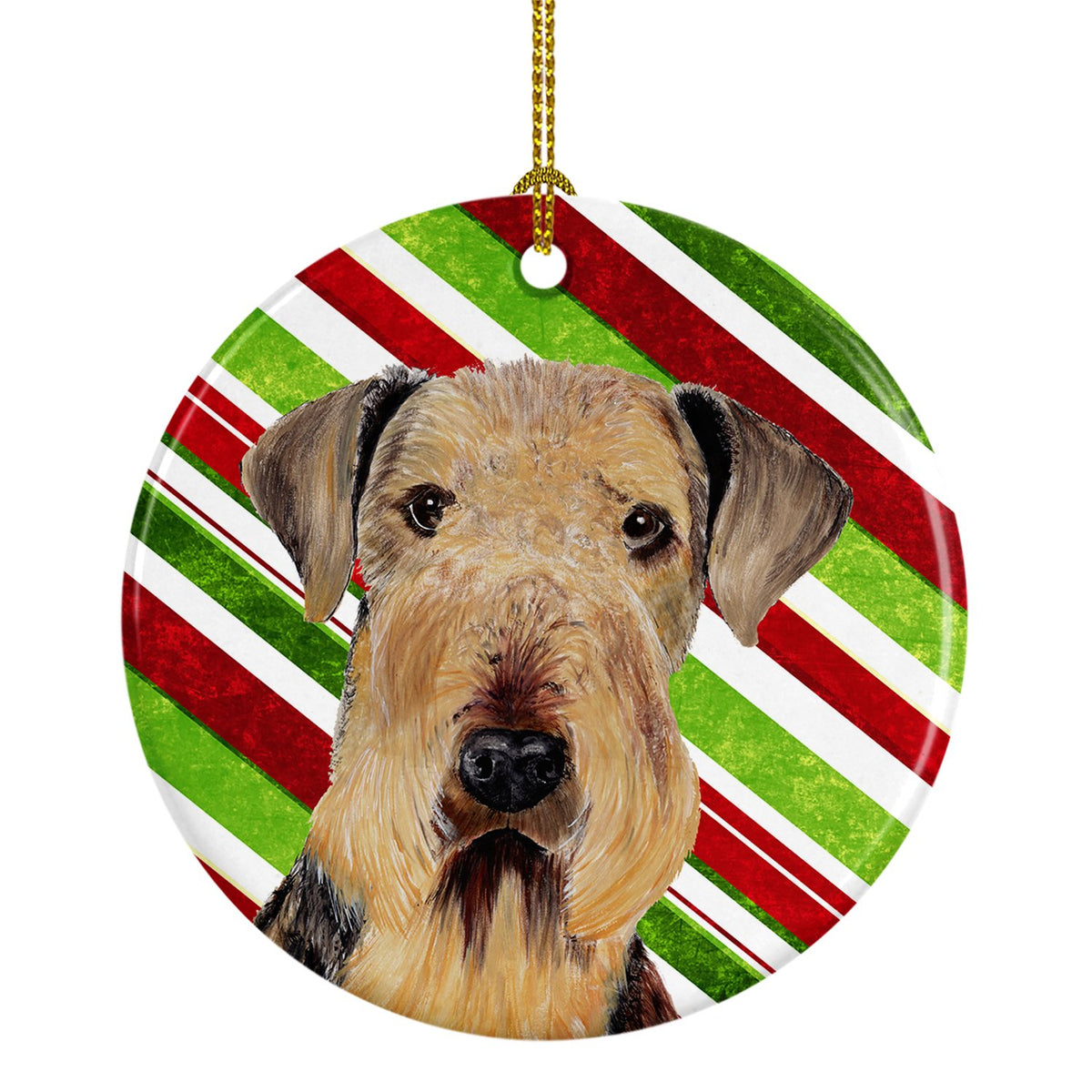 Airedale Candy Cane Holiday Christmas  Ceramic Ornament SC9333 by Caroline&#39;s Treasures