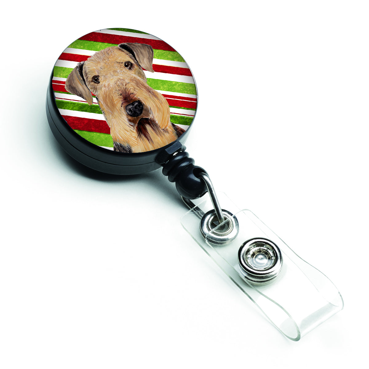 Airedale Candy Cane Holiday Christmas Retractable Badge Reel SC9333BR  the-store.com.