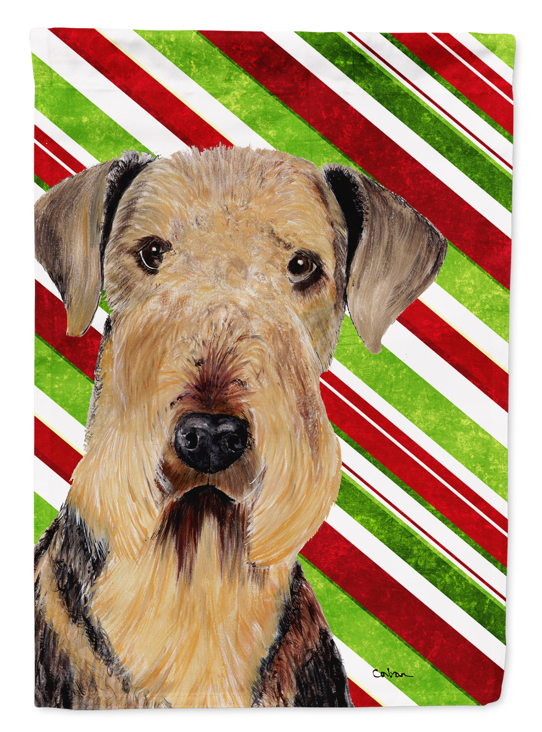 Airedale Candy Cane Holiday Christmas Flag Canvas House Size  the-store.com.