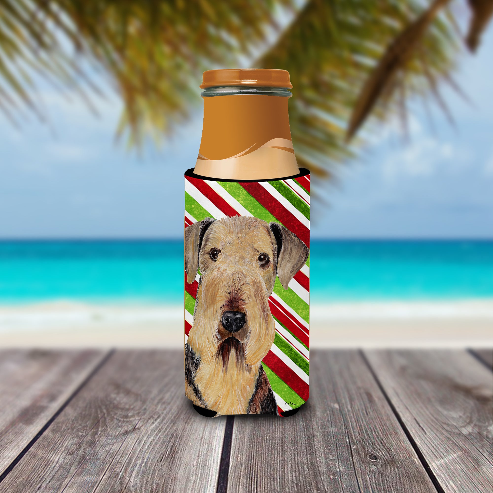 Airedale Candy Cane Holiday Christmas Ultra Beverage Insulators for slim cans SC9333MUK.