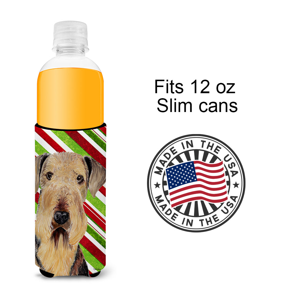 Airedale Candy Cane Holiday Christmas Ultra Beverage Insulators for slim cans SC9333MUK