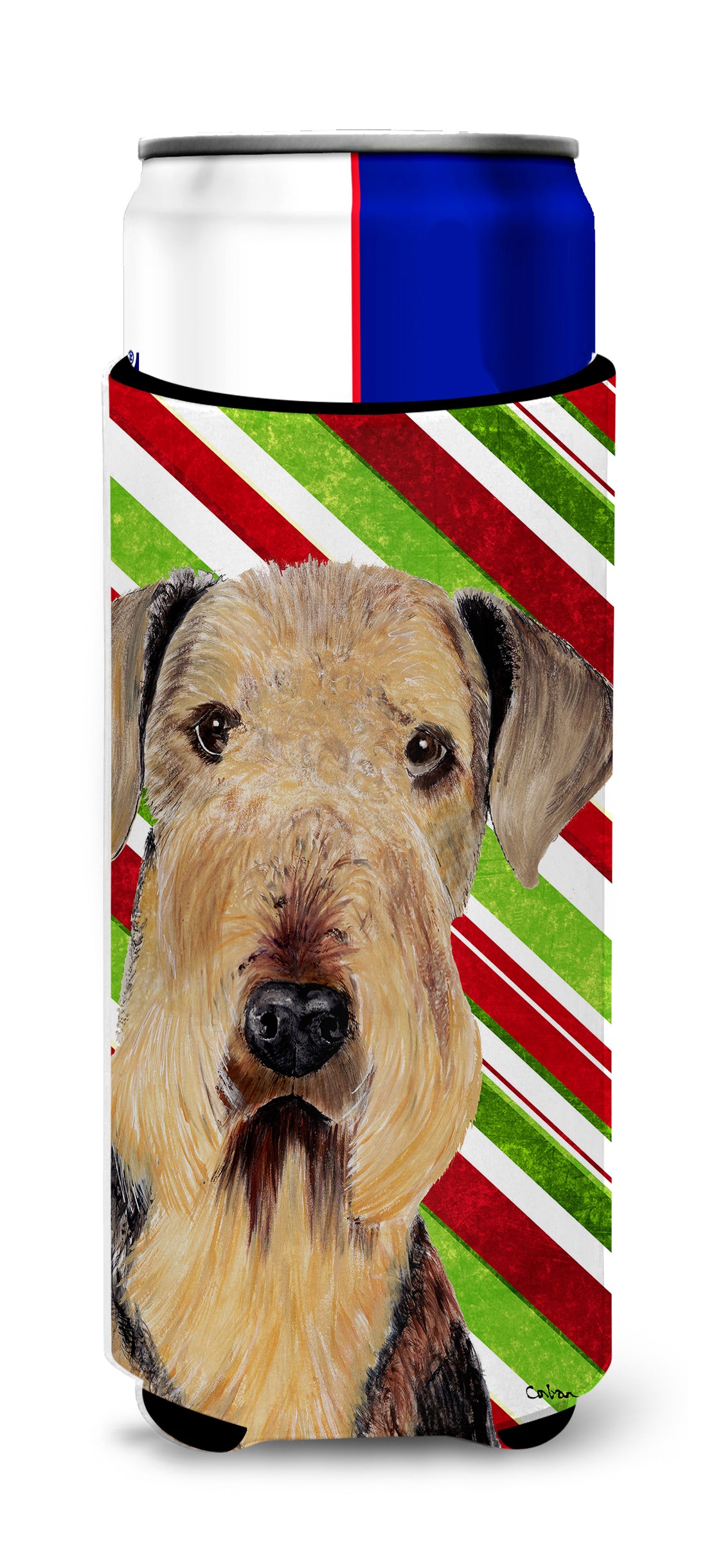 Airedale Candy Cane Holiday Christmas Ultra Beverage Insulators for slim cans SC9333MUK.