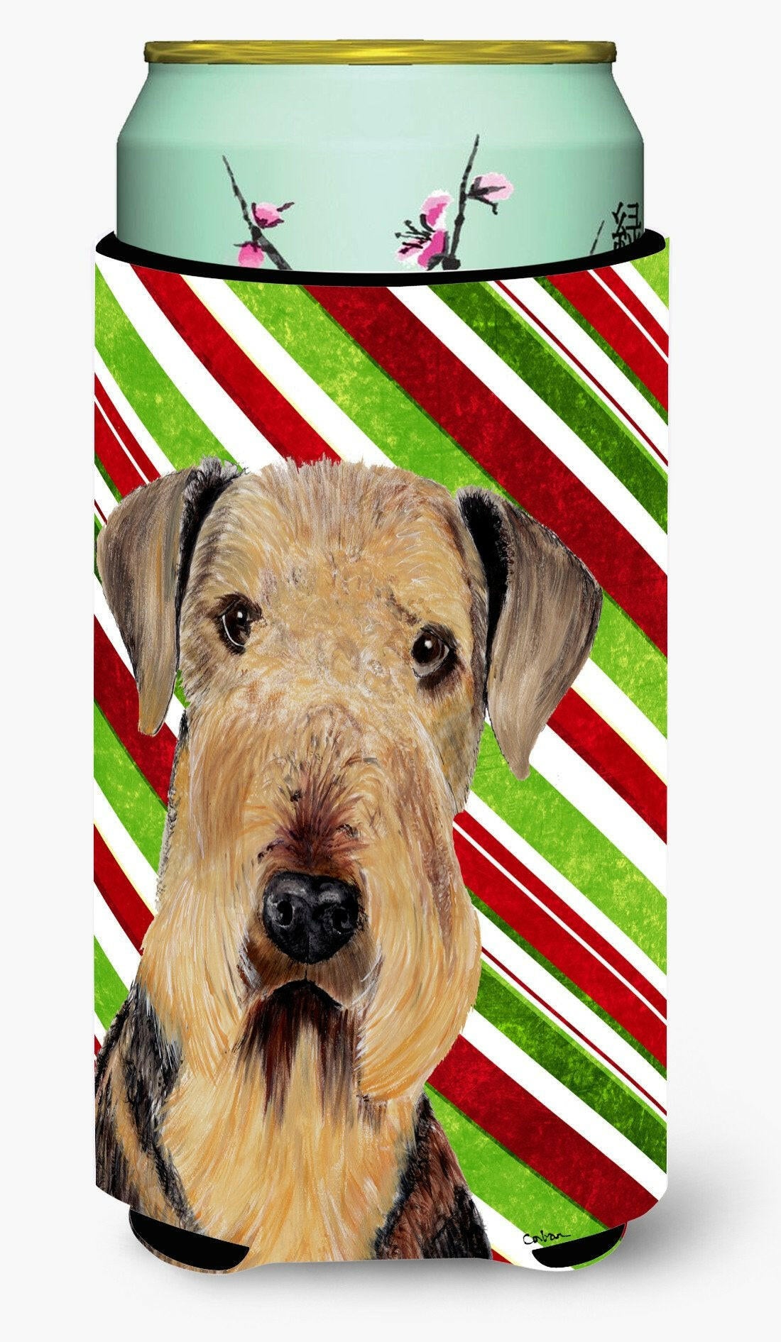 Airedale Candy Cane Holiday Christmas  Tall Boy Beverage Insulator Beverage Insulator Hugger by Caroline&#39;s Treasures