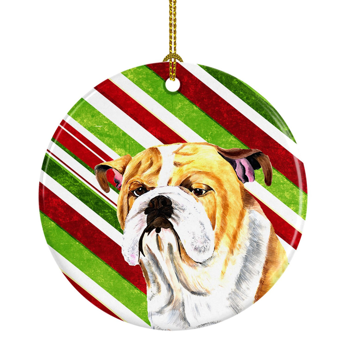 Bulldog English Candy Cane Holiday Christmas  Ceramic Ornament SC9334 by Caroline&#39;s Treasures
